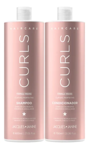 Jacques Janine Hair Care Curls Shampoo Sem Sal 800ml Condicionador Leave-in 750ml Cacheados Crespos Ondulados