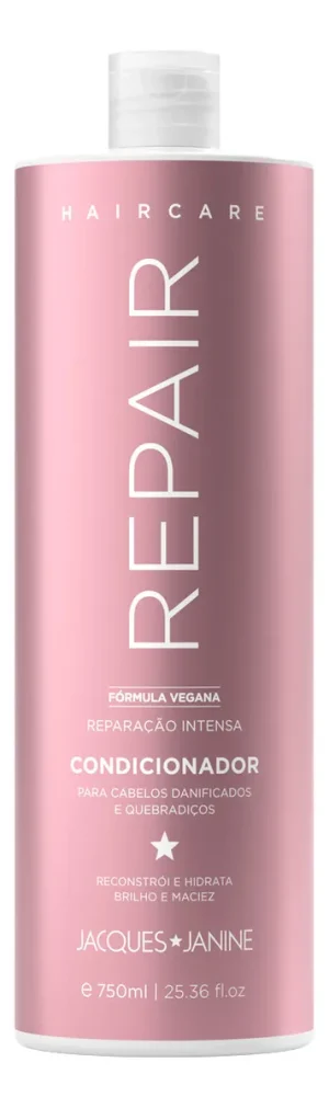 Jacques Janine Repair Shampoo Sem Sal 800ml Condicionador Leave-in 750ml Reparação Intensa Reconstrução Hidratação Brilho Maciez