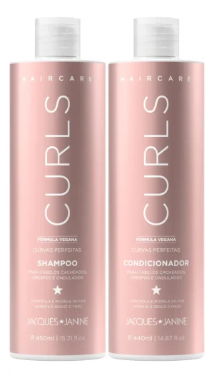 Kit Jacques Janine Hair Care Curls Shampoo Sem Sal 450ml + Condicionador Leave-in 440ml Cacheados Crespos Ondulados